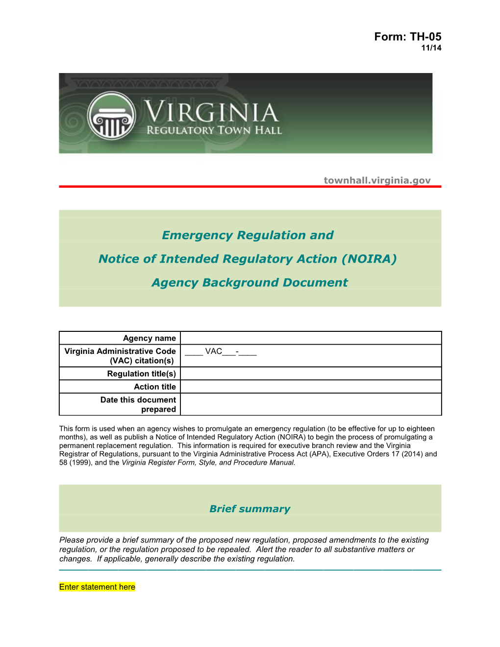 Virginia Regulatory Town Hall