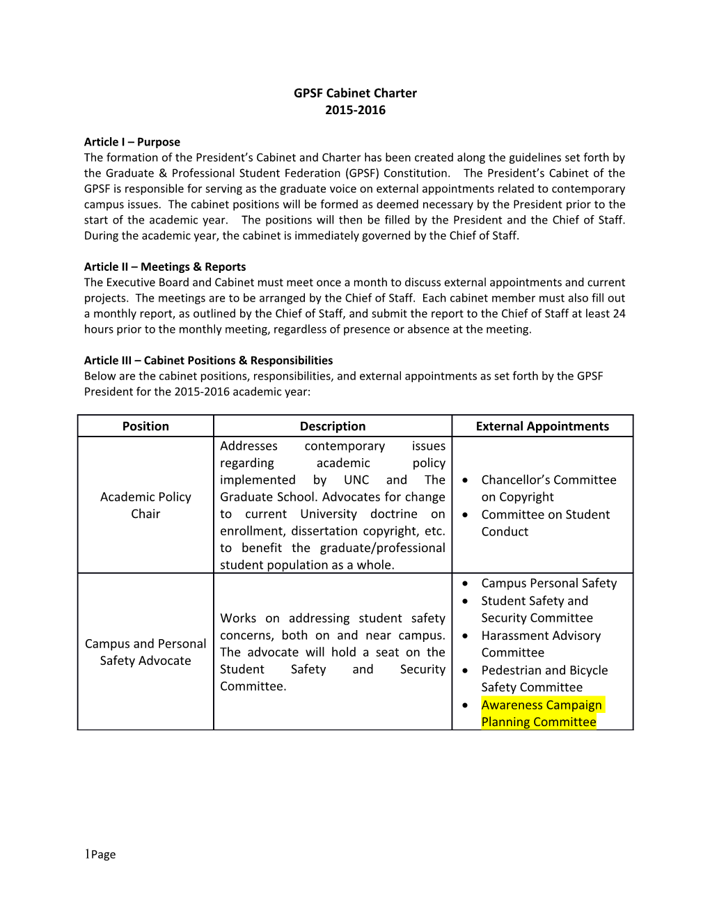 GPSF Cabinet Charter