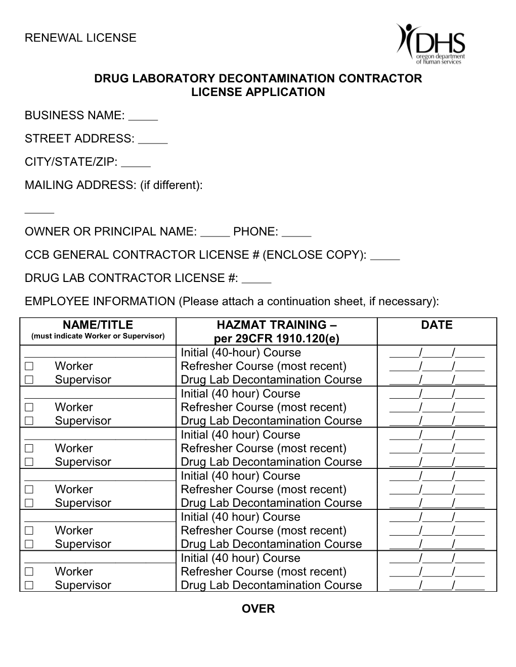 Contractor License Renewal Application