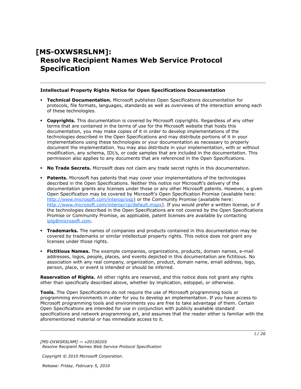 Intellectual Property Rights Notice for Open Specifications Documentation s110