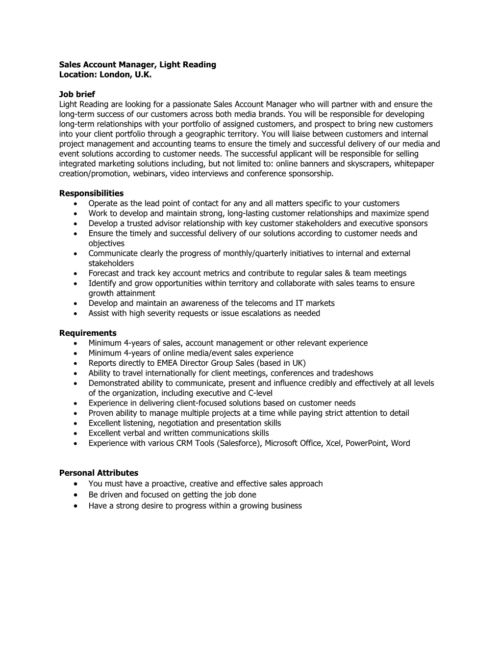 Sales Account Manager, Light Reading