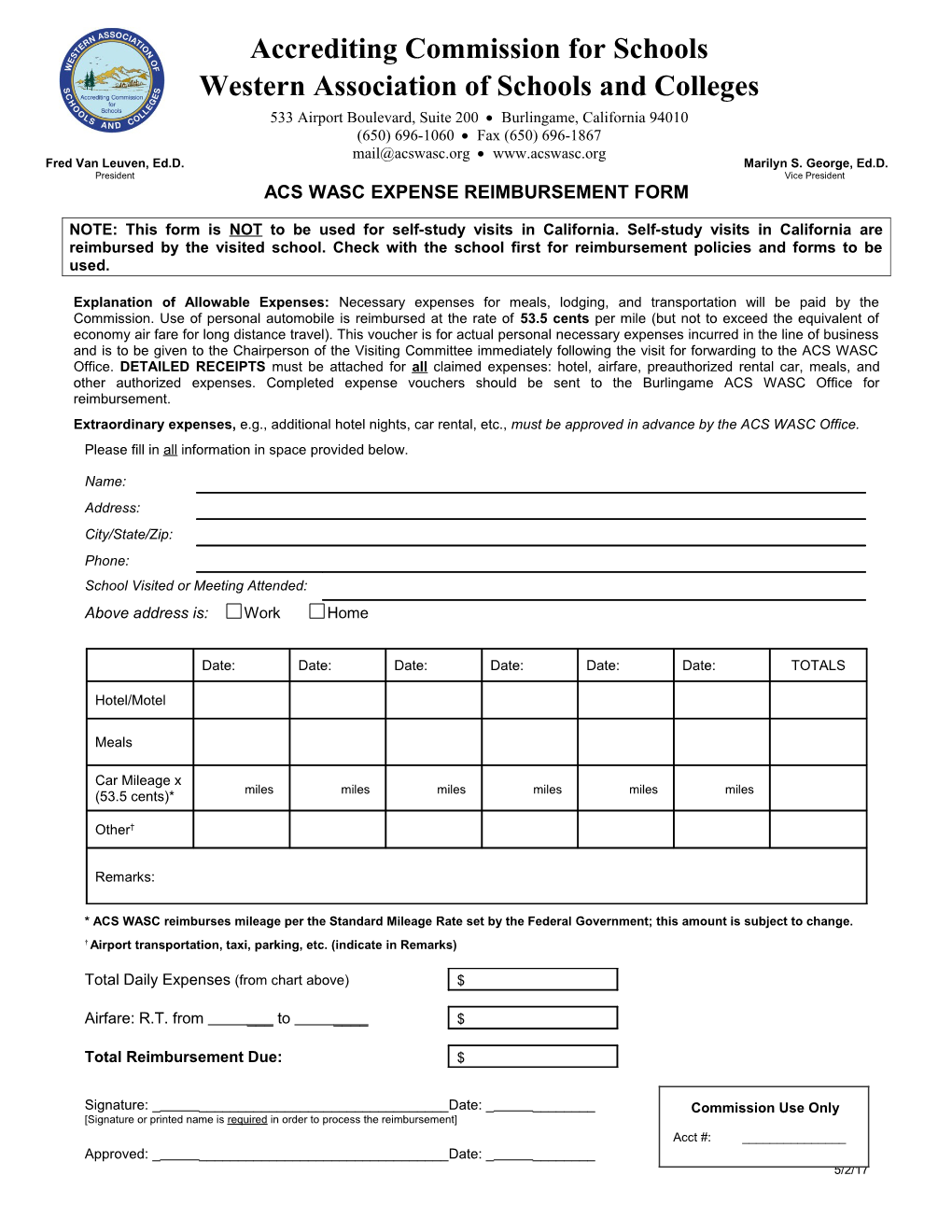 Acs Wasc Expense Reimbursement Form
