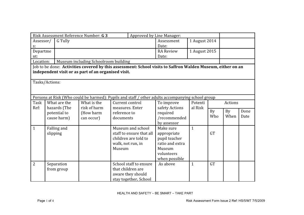 Risk Assessment Reference Number