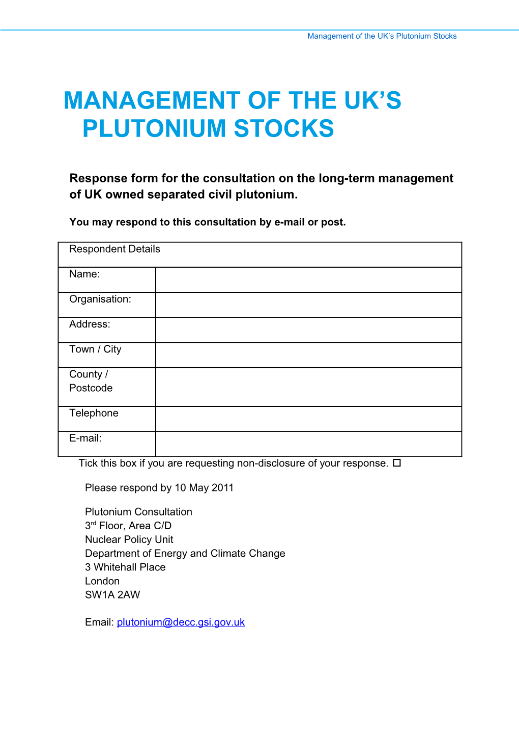 Management of the Uk S Plutonium Stocks