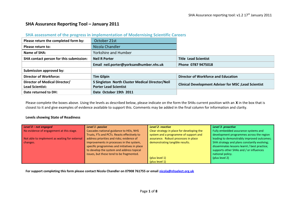 SHA Assessment of the Progress in Implementation of Modernising Scientific Careers