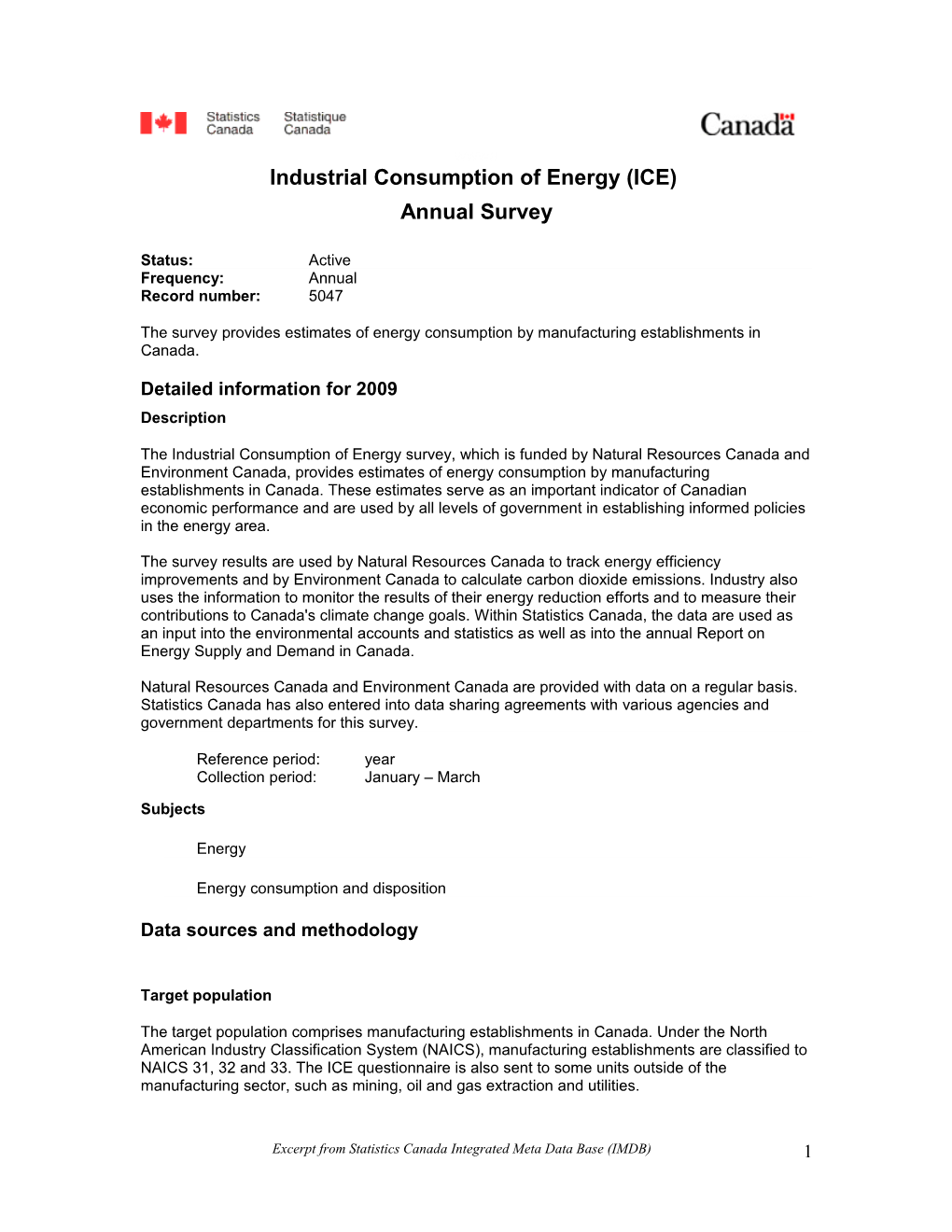 Annual Industrial Consumption of Energy Survey (ICE)