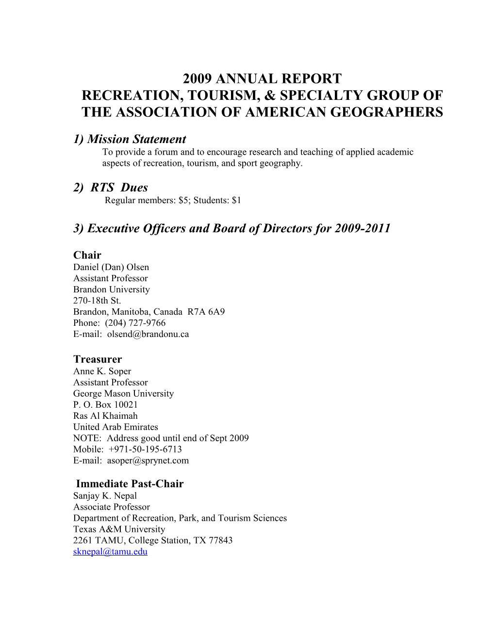 Recreation, Tourism, & Specialty Group of the Association of American Geographers