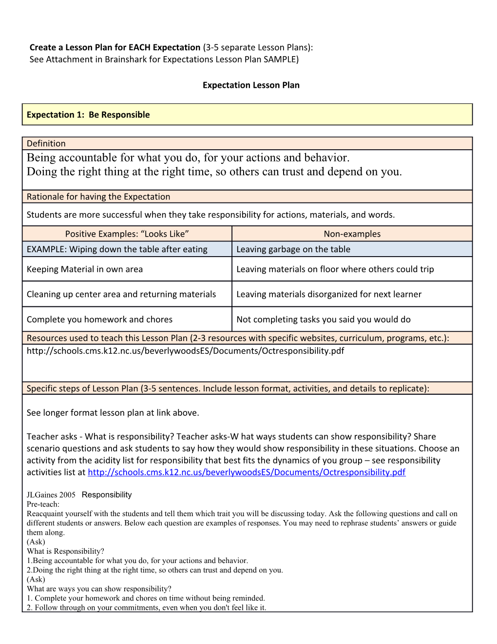 See Attachment in Brainshark for Expectations Lesson Plan SAMPLE) s2