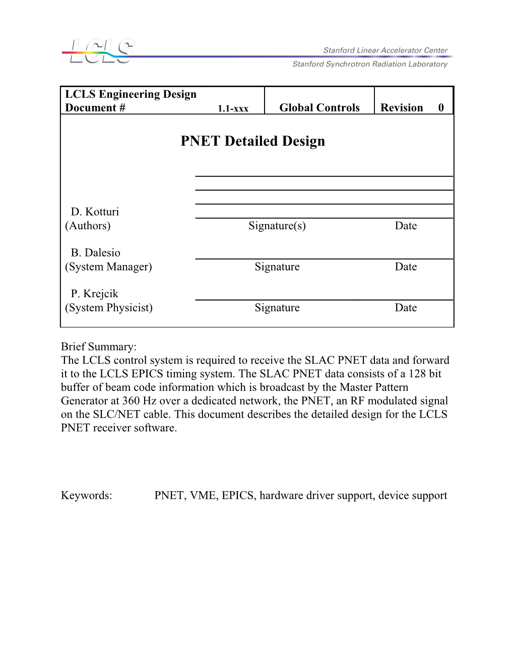 LCLS Engineering Specification Document