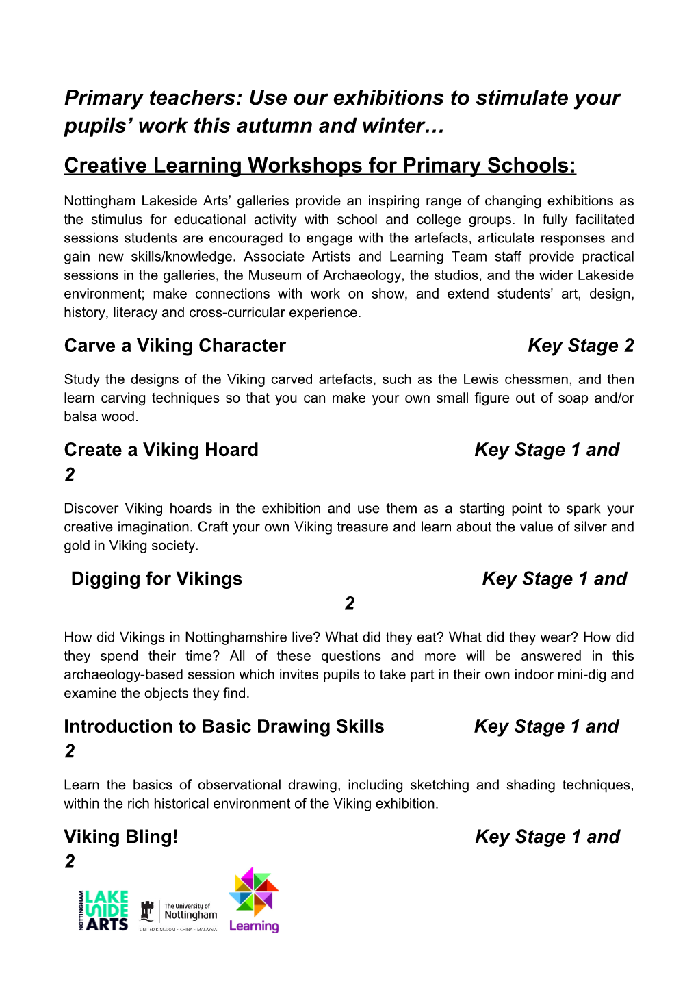 Creative Learning Workshops for Primary Schools