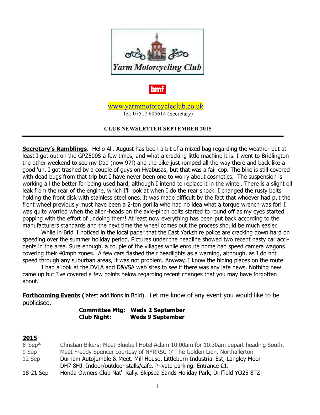 Yarm Motorcycling Club Newsletter September 2007 s4