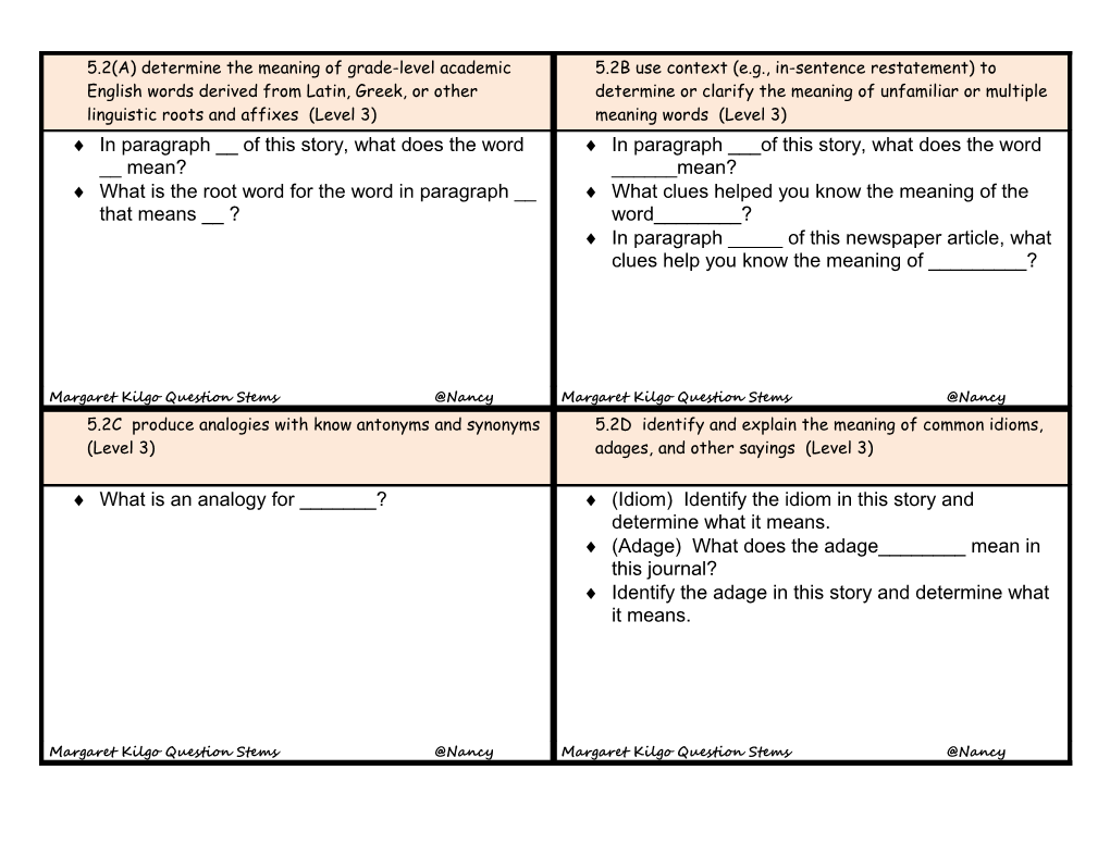 5.2(A) Determine the Meaning of Grade-Level Academic English Words Derived from Latin