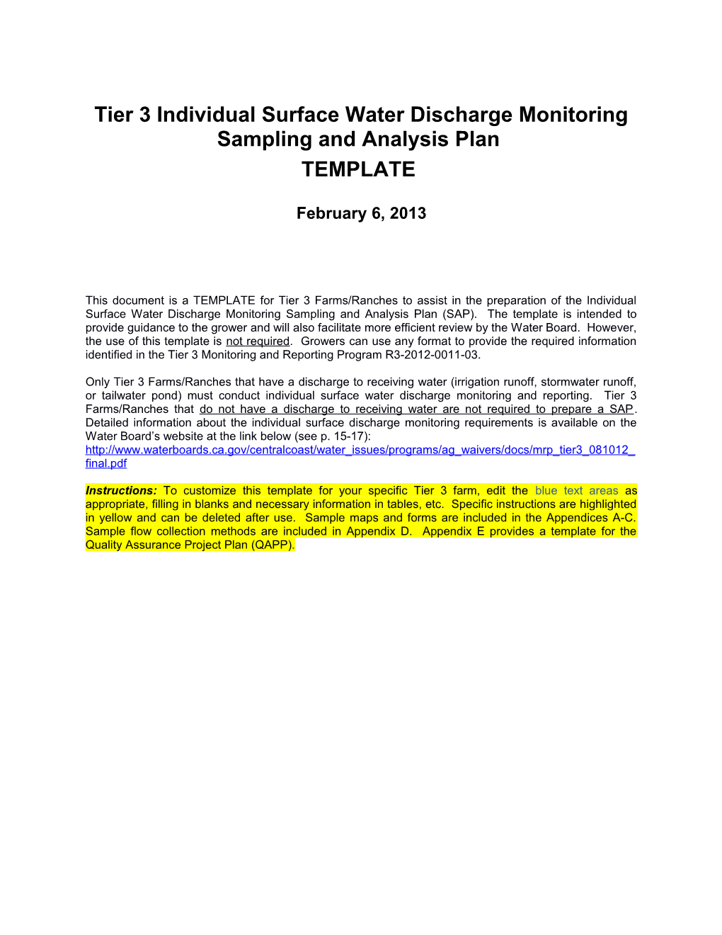 Sampling and Analysis Plan