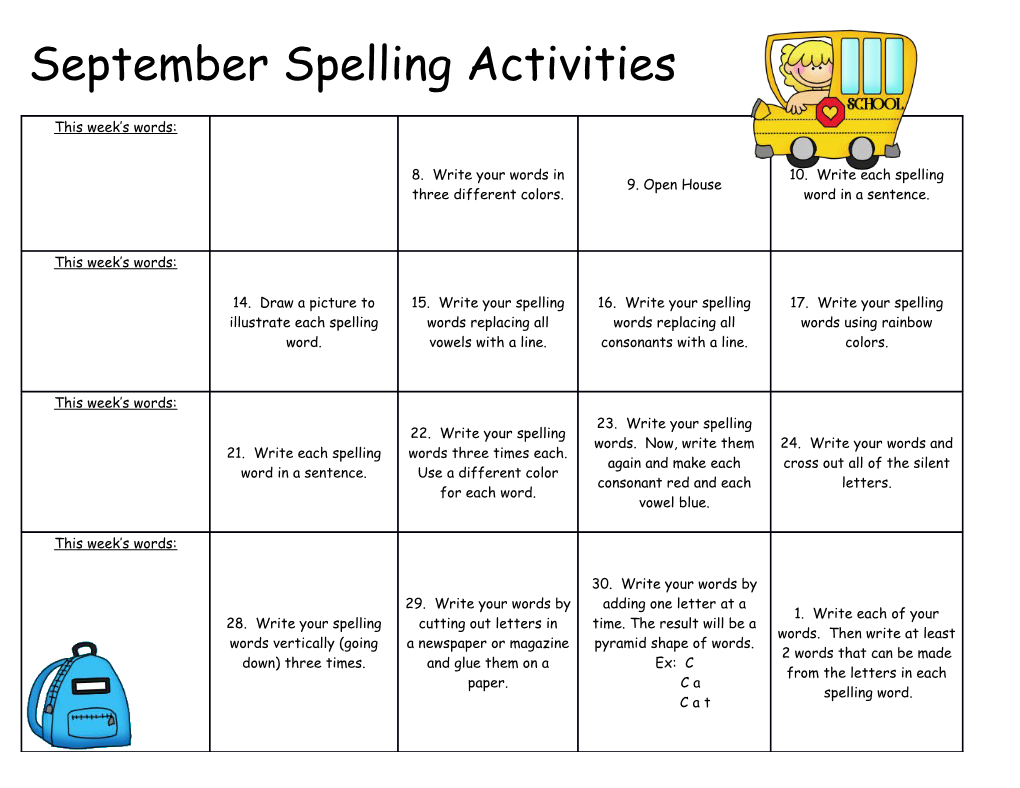 September Spelling Activities