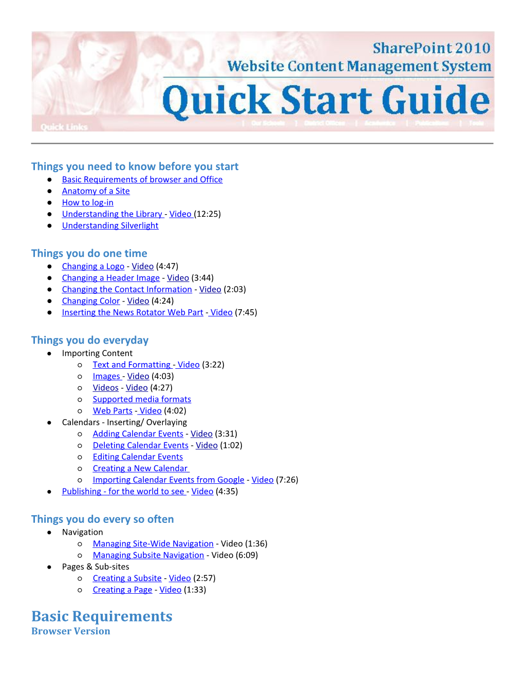 Quick Start Guide for School Websites