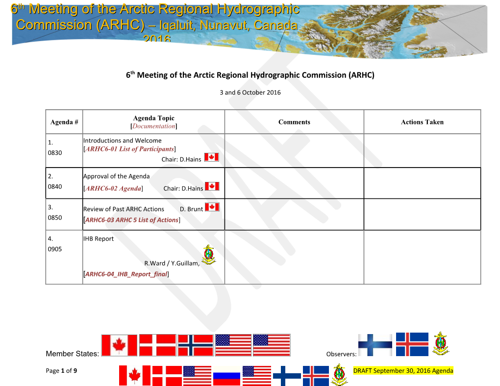6Th Meeting of the Arctic Regional Hydrographic Commission (ARHC)
