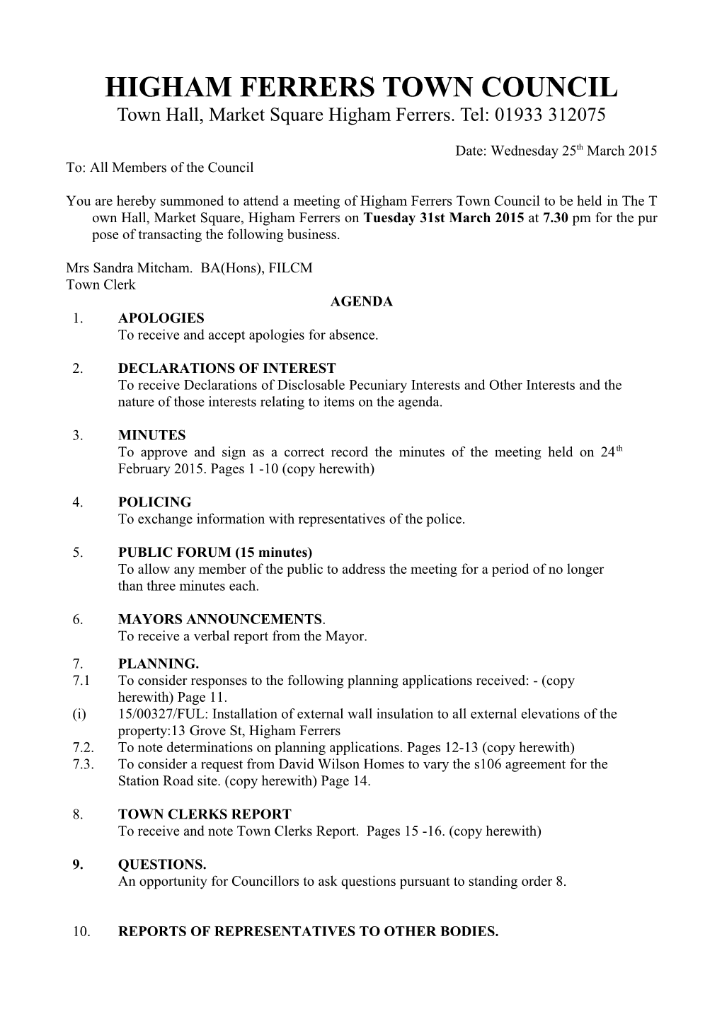 Higham Ferrers Town Council s1