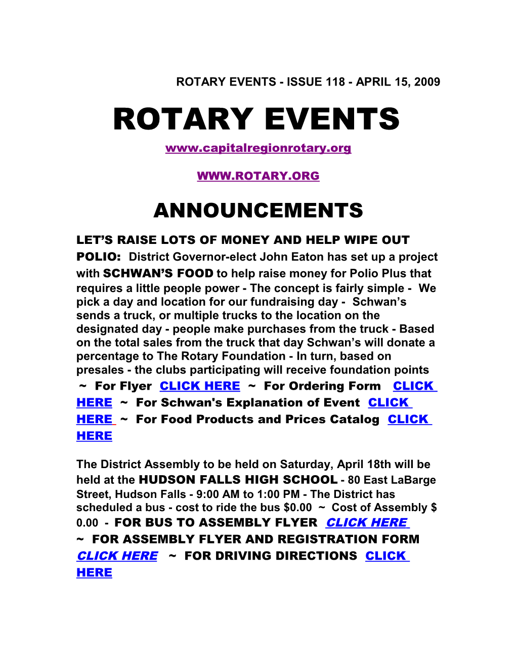 Rotary Events - Issue 118 - April 15, 2009