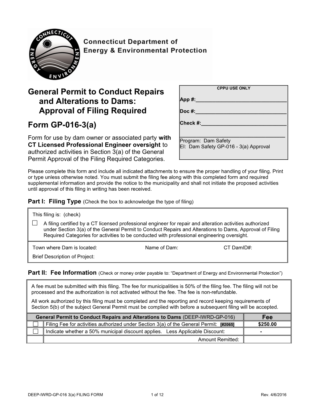 General Permit Registration Form for the General Permit to Conduct Repairs and Alterations