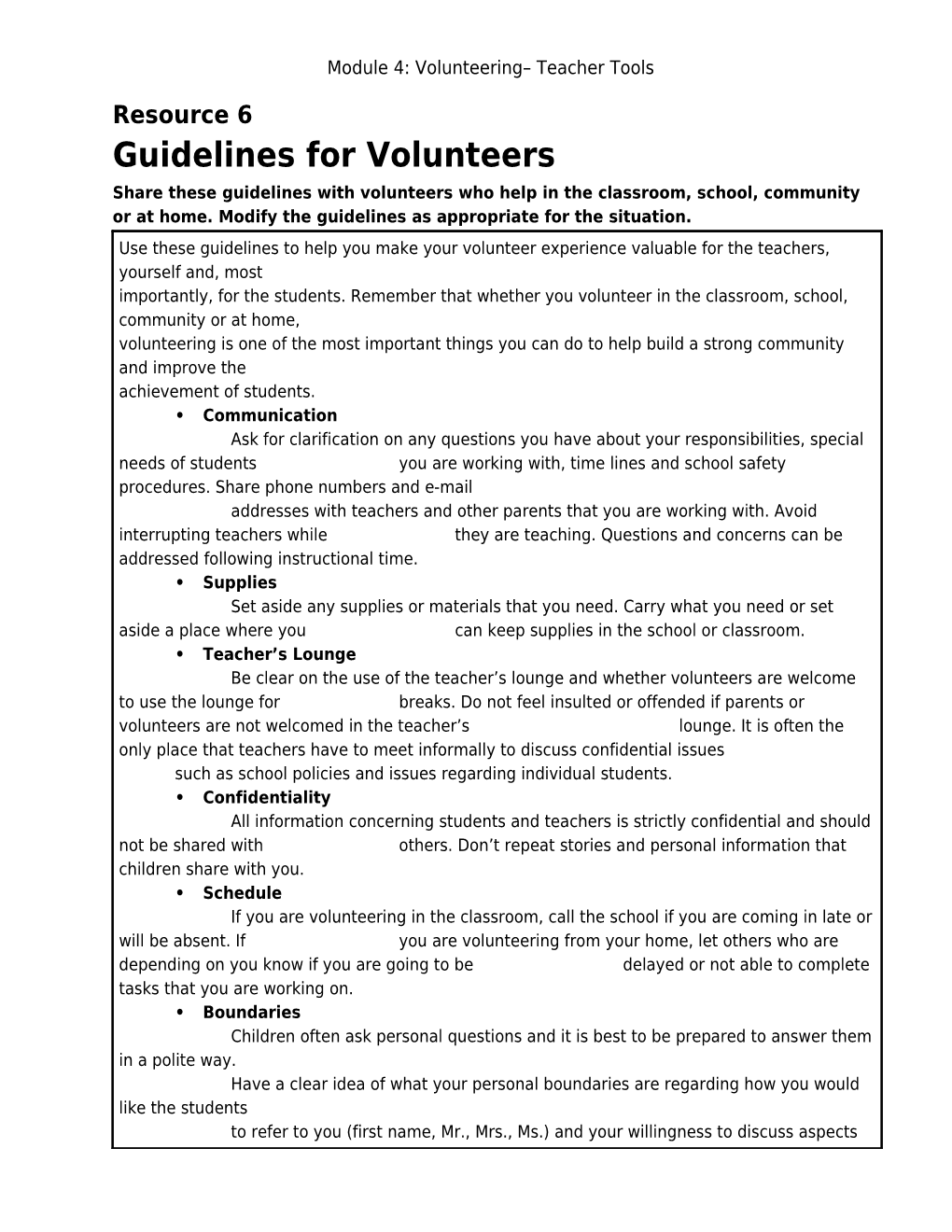 Module 4: Volunteering Teacher Tools