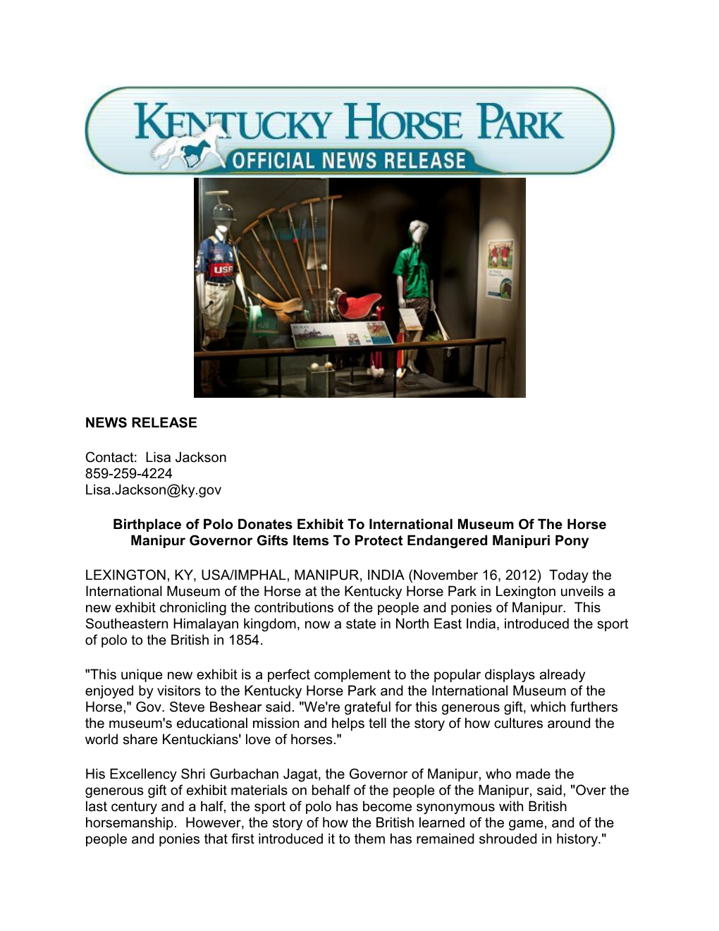 Birthplace of Polo Donates Exhibit to International Museum of the Horse