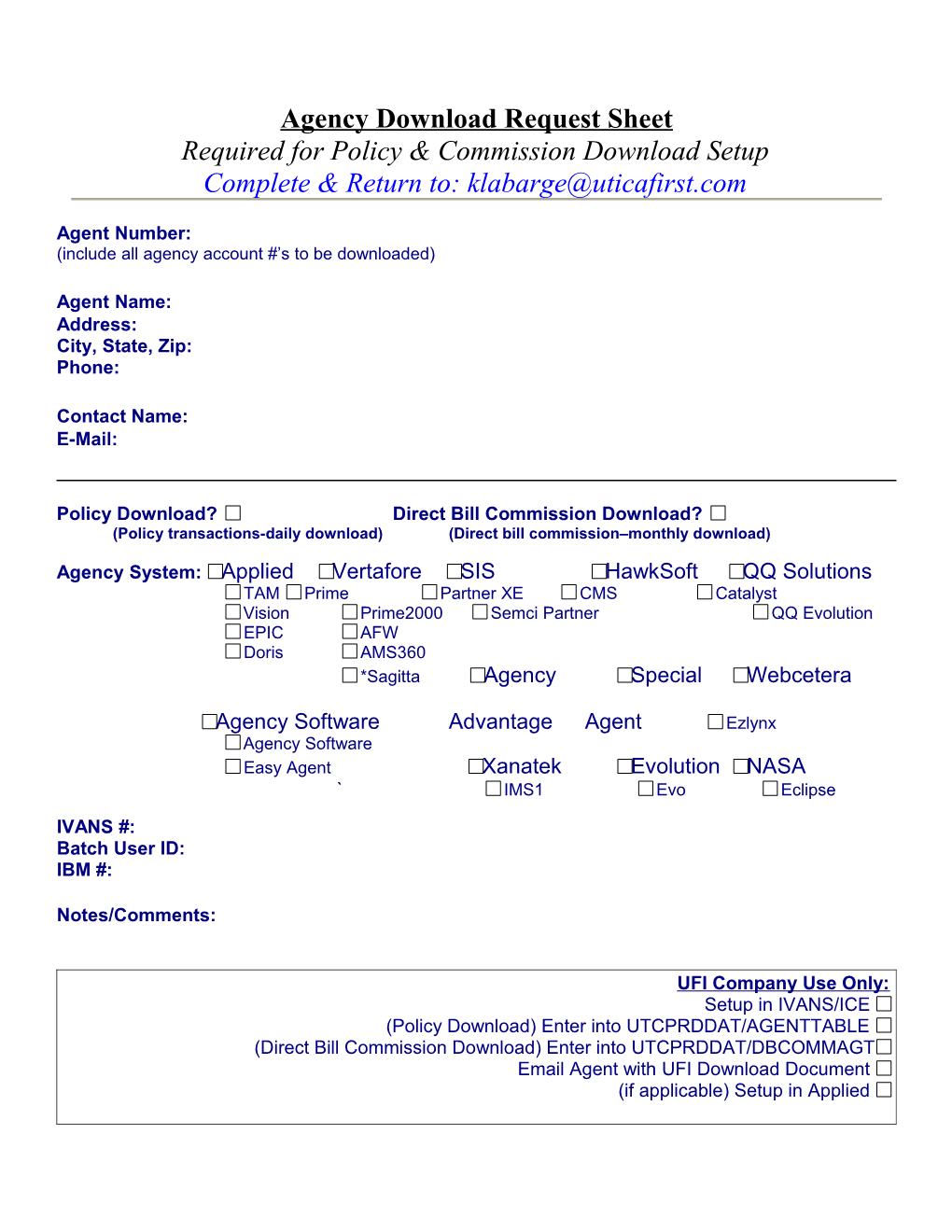 Agency Download Request Sheet