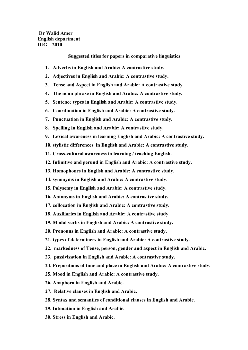 Titles of Papers in Comparative Linguistics