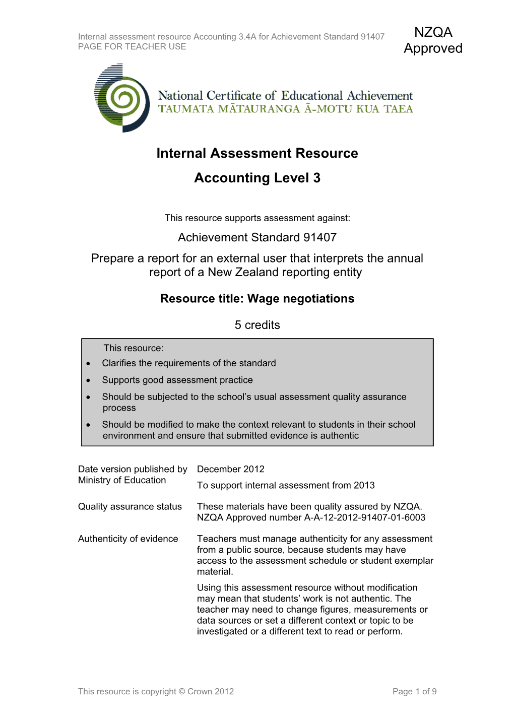 Level 3 Accounting Internal Assessment Resource