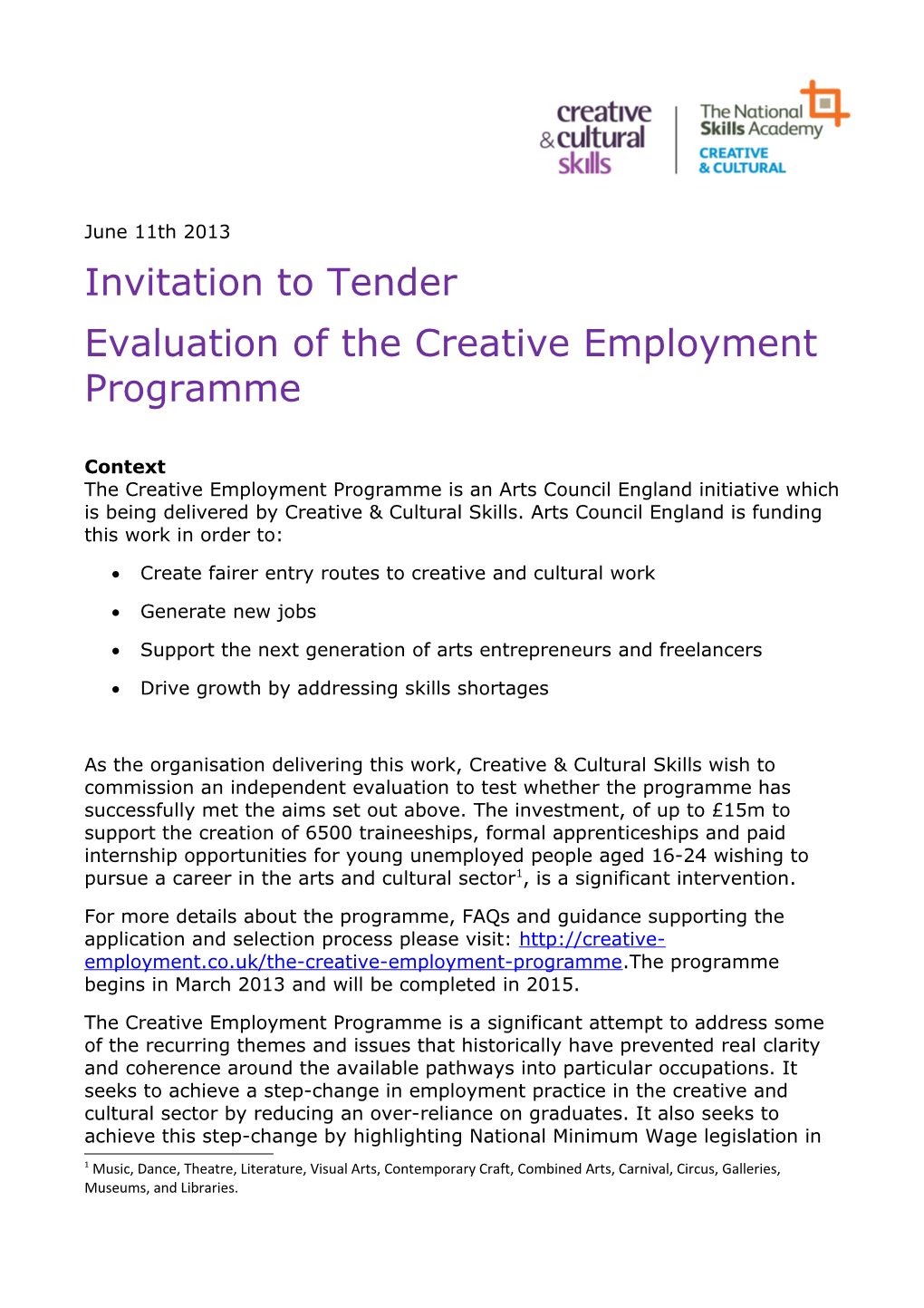 Evaluation of the Creative Employment Programme
