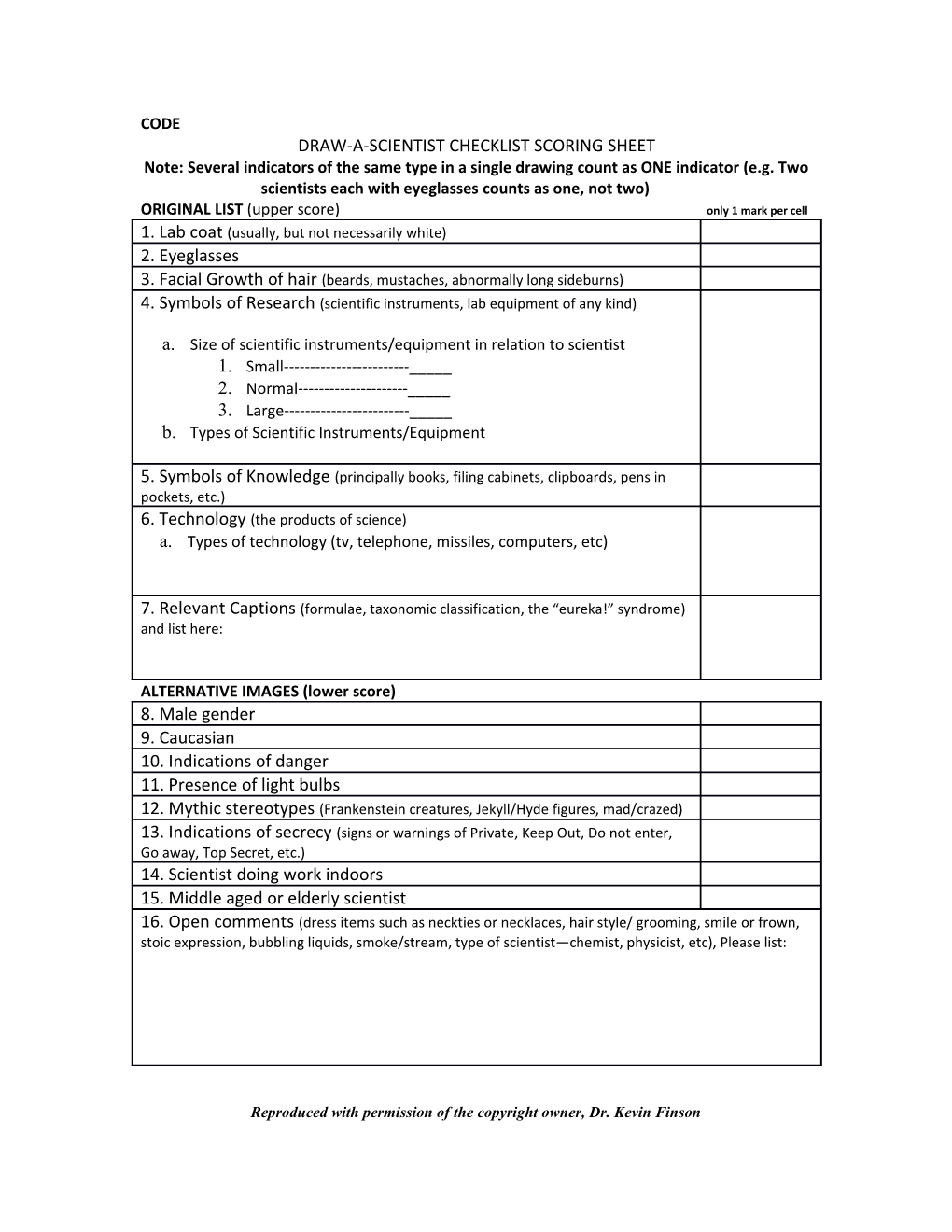 Draw-A-Scientist Checklist