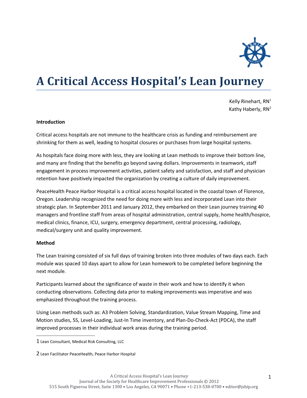 A Critical Access Hospital S Lean Journey