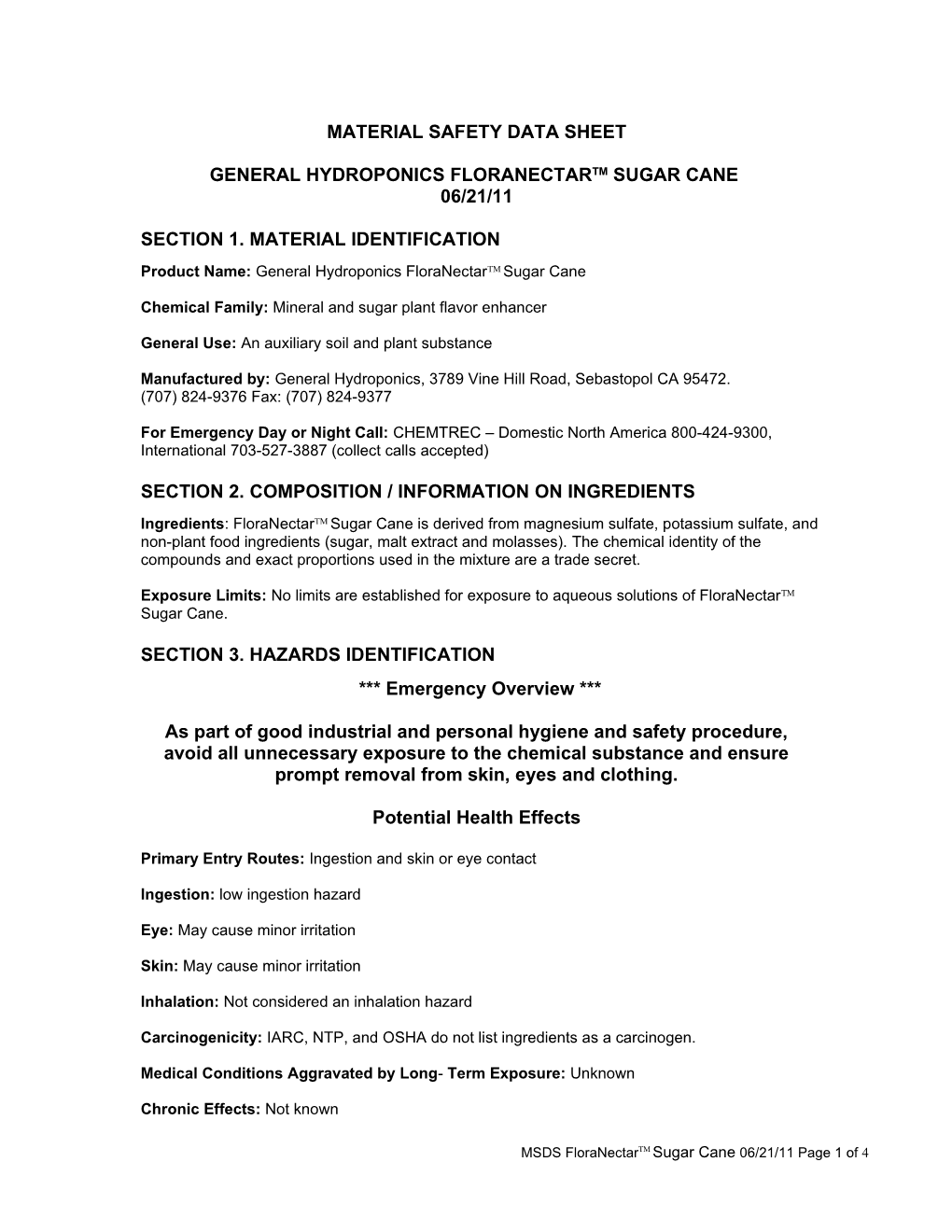 Material Safety Data Sheet s73