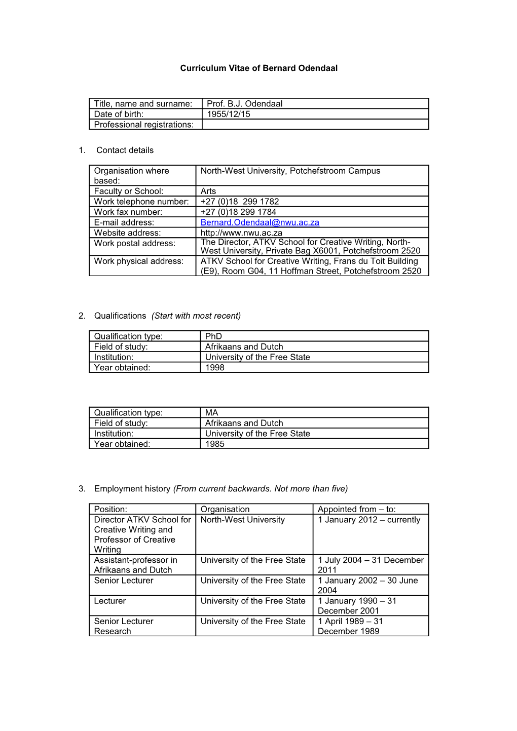 Cv Template/Templaat