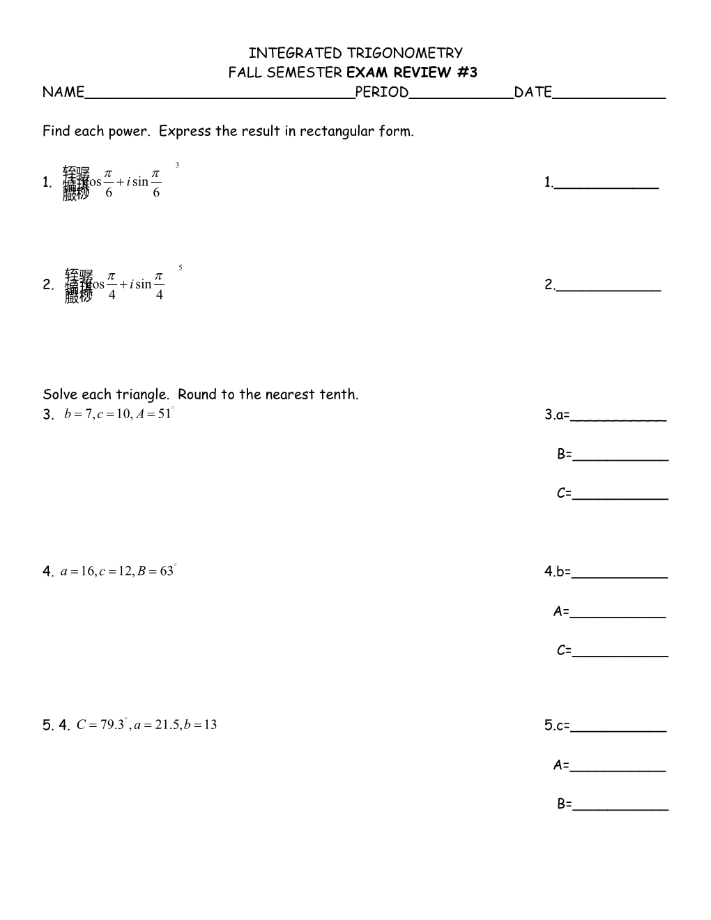 Advanced Algebra and Trig