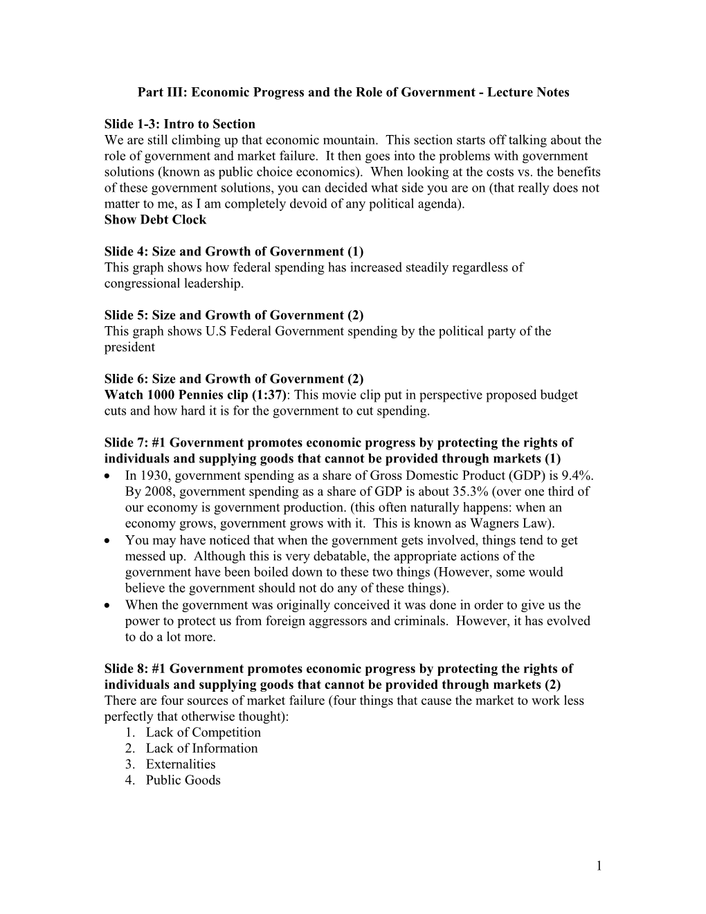 Part III: Economic Progress And The Role Of Government - Lecture Notes