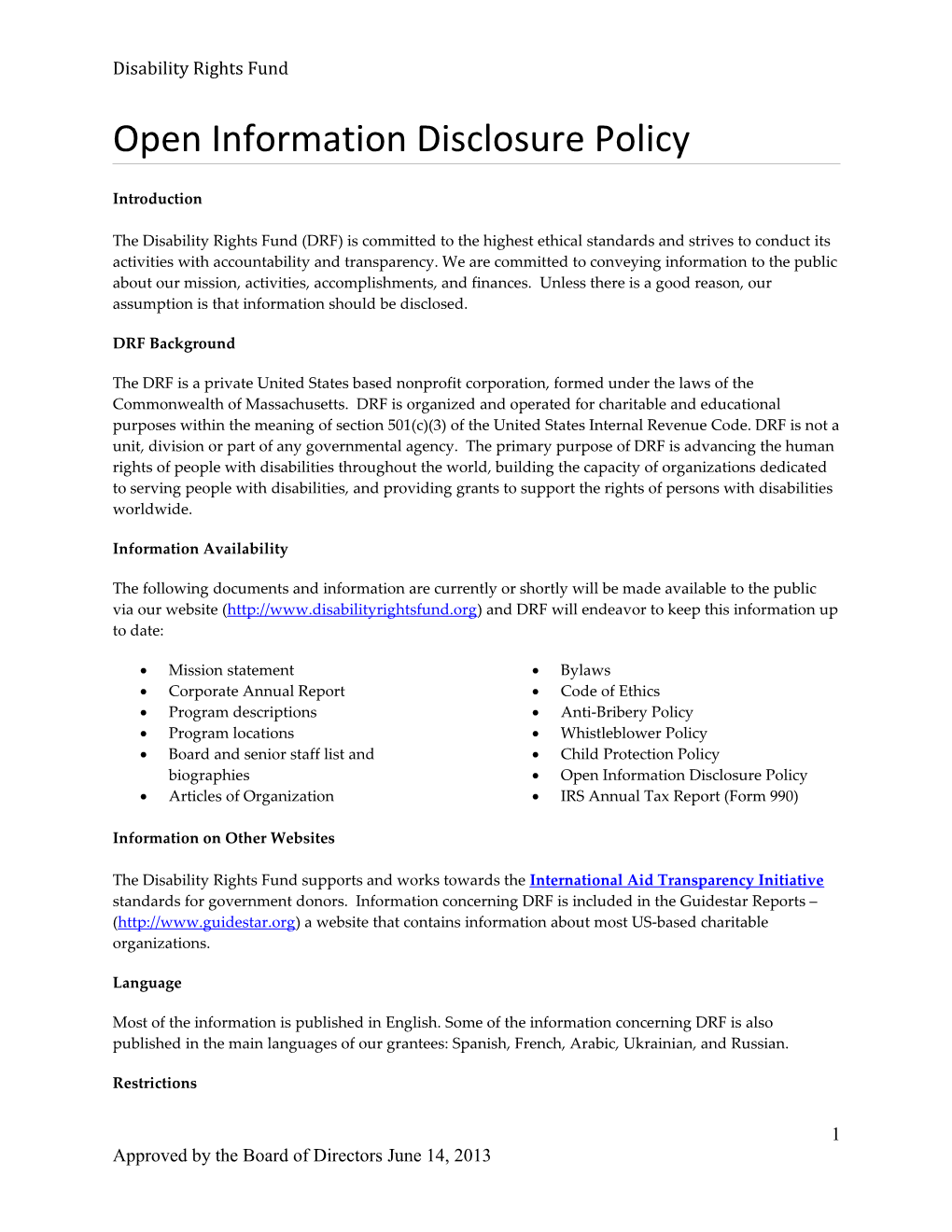 Open Information Disclosure Policy