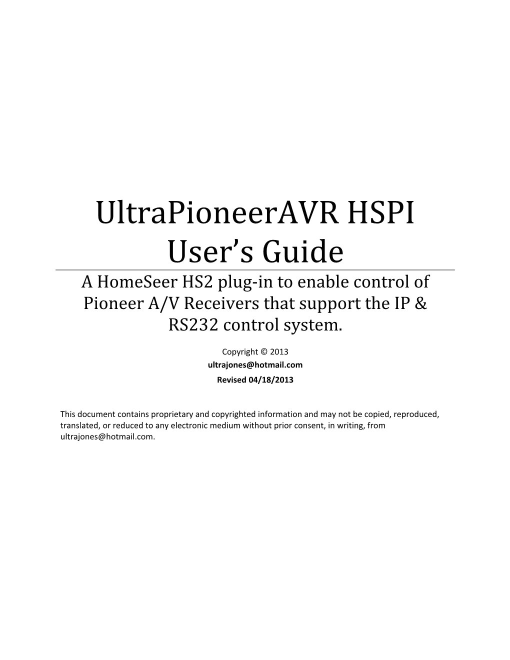 Ultramon HSPI User S Guide