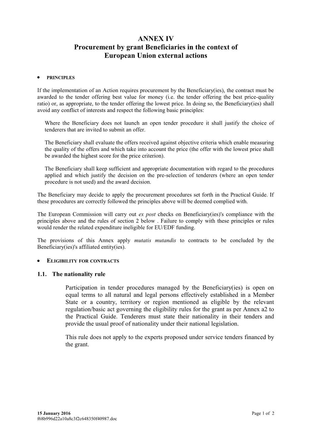 Procurement by Grant Beneficiaries in the Context of European Unionexternal Actions