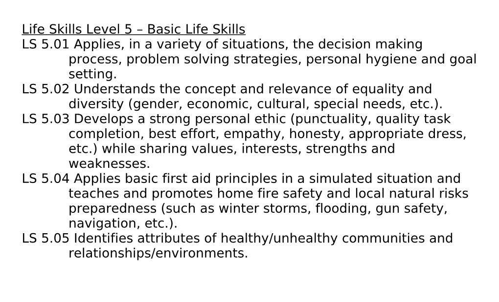 Life Skills Level 5 Basic Life Skills