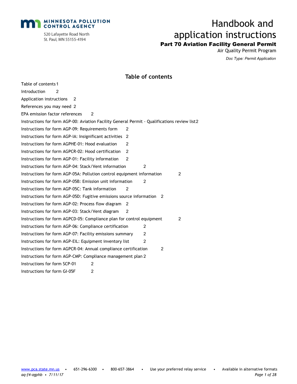 Part 70 Aviation Facility General Permit Handbook - Air Quality Permit Program - Form