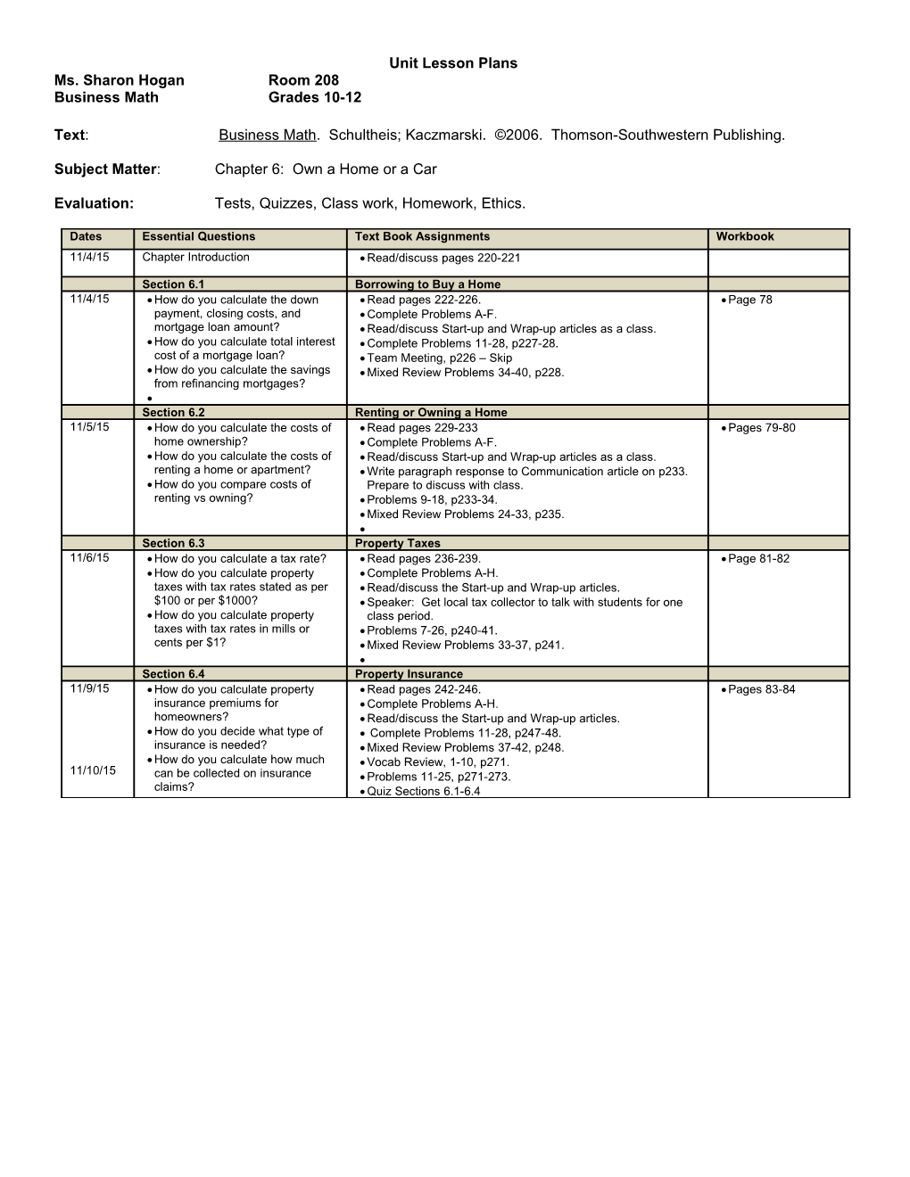 Daily Lesson Plans for Week of : Sept s1