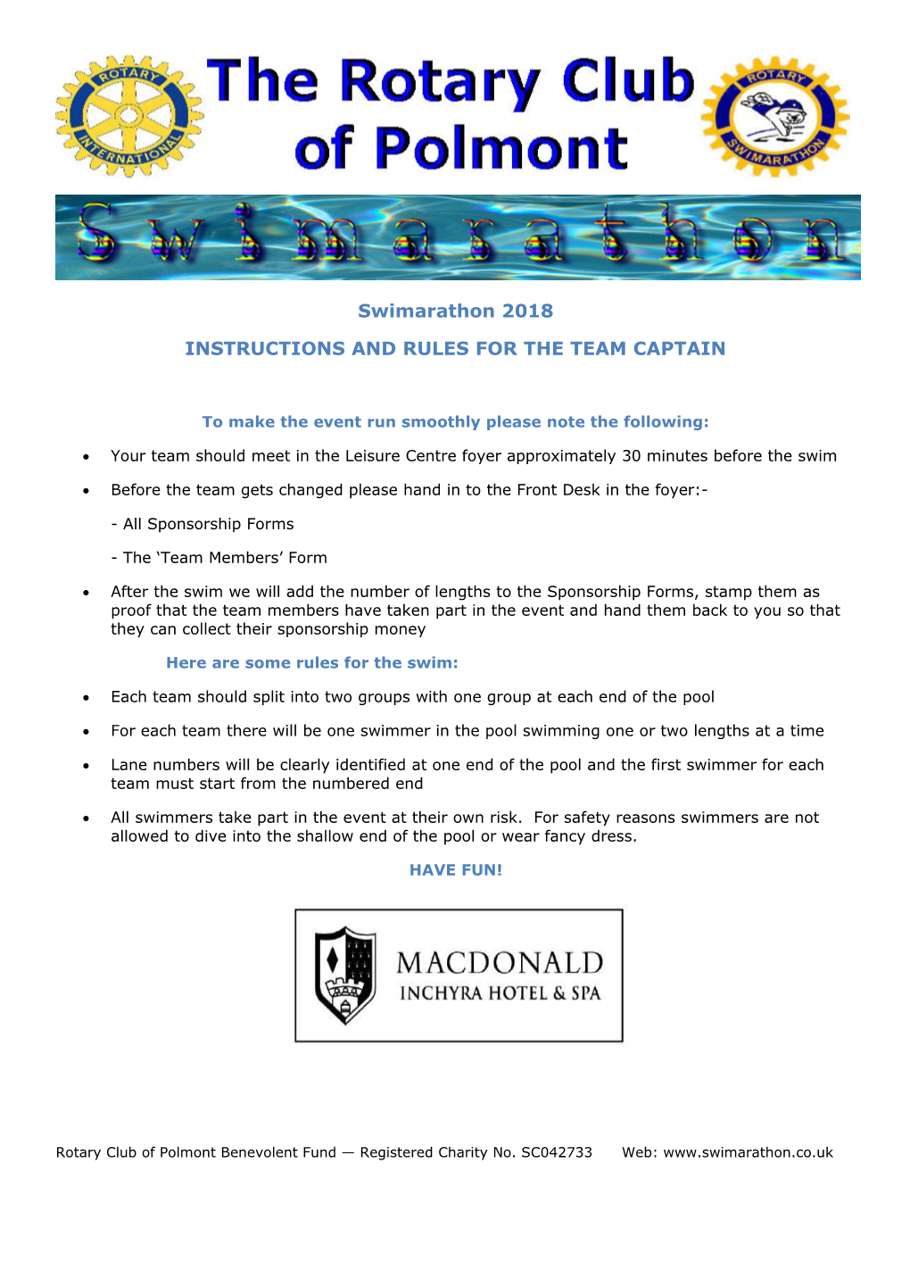 Instructions and Rules for the Team Captain