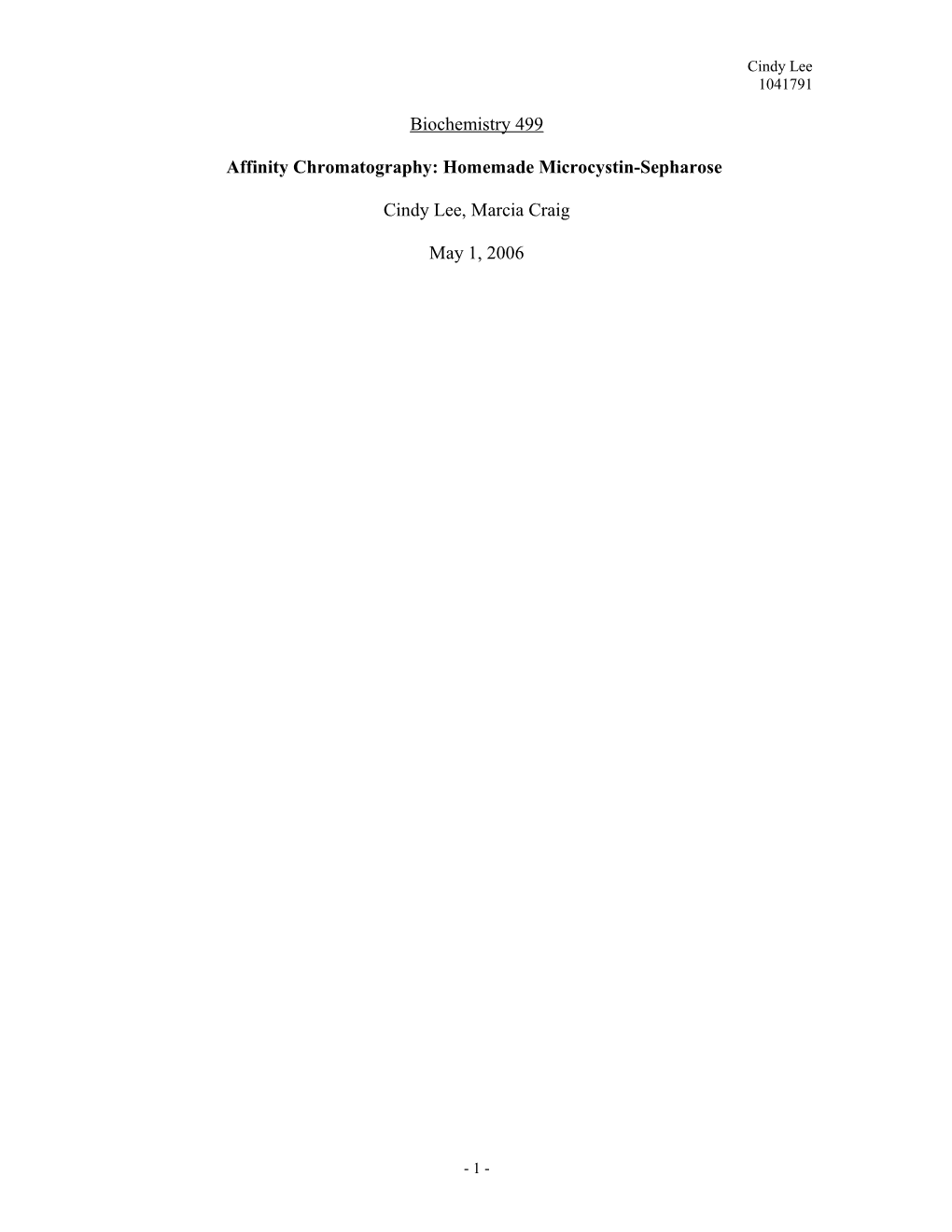 Affinity Chromatography: Homemade Microcystin-Sepharose