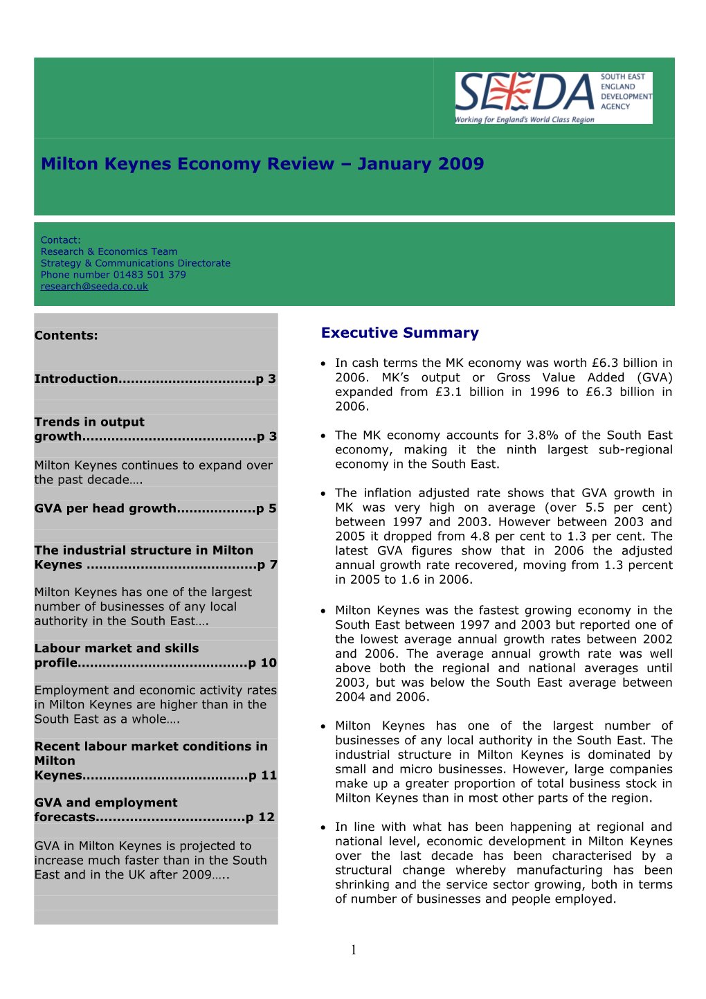 Milton Keynes Economy Review January 2009