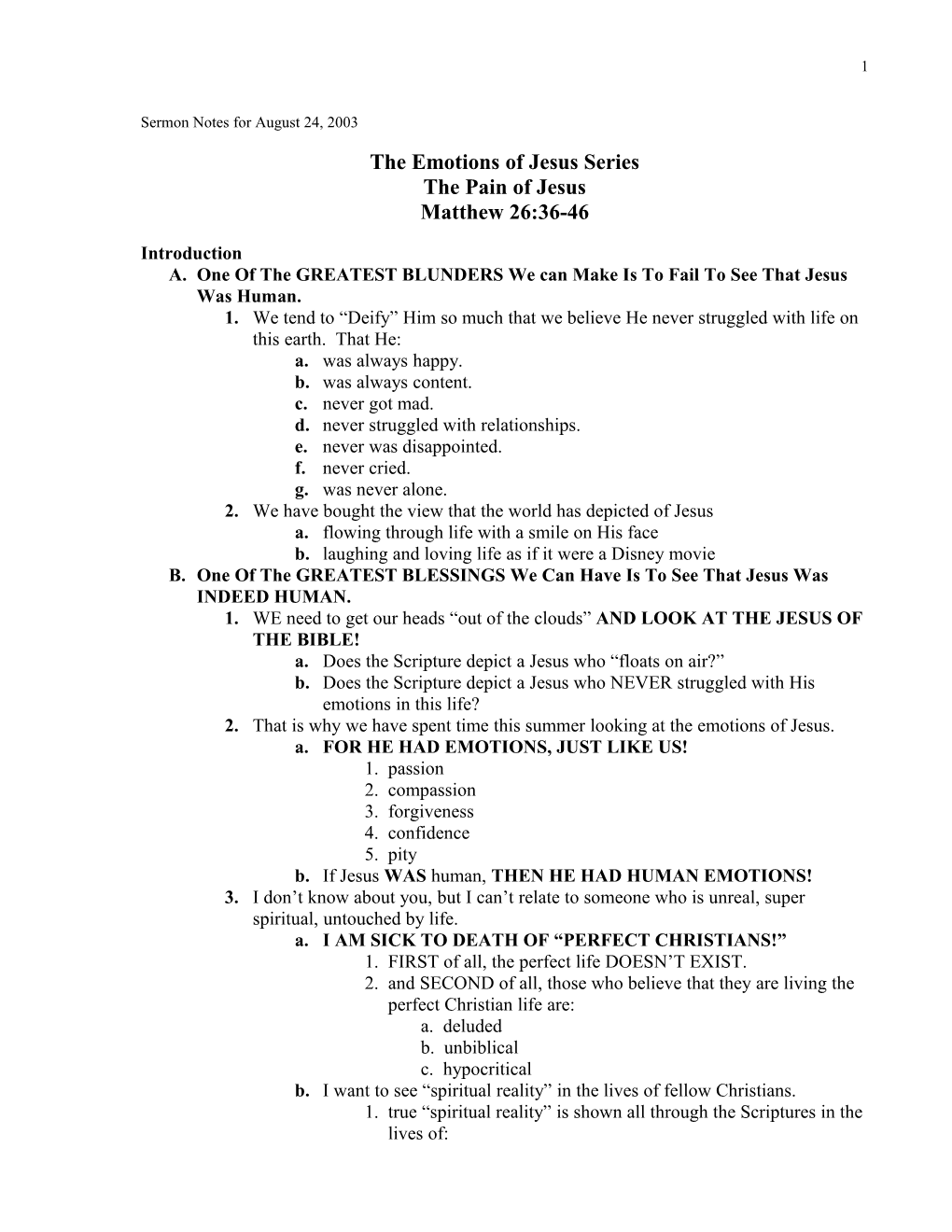 Sermon Notes for August 24, 2003