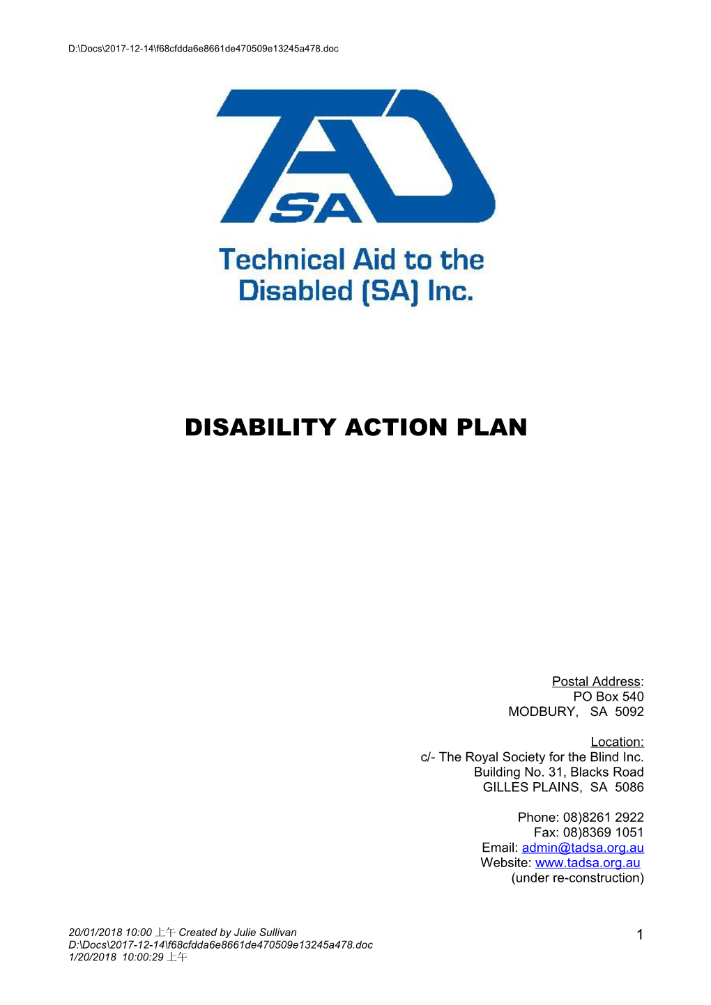 Technical Aid to the Disabled (Sa) Inc