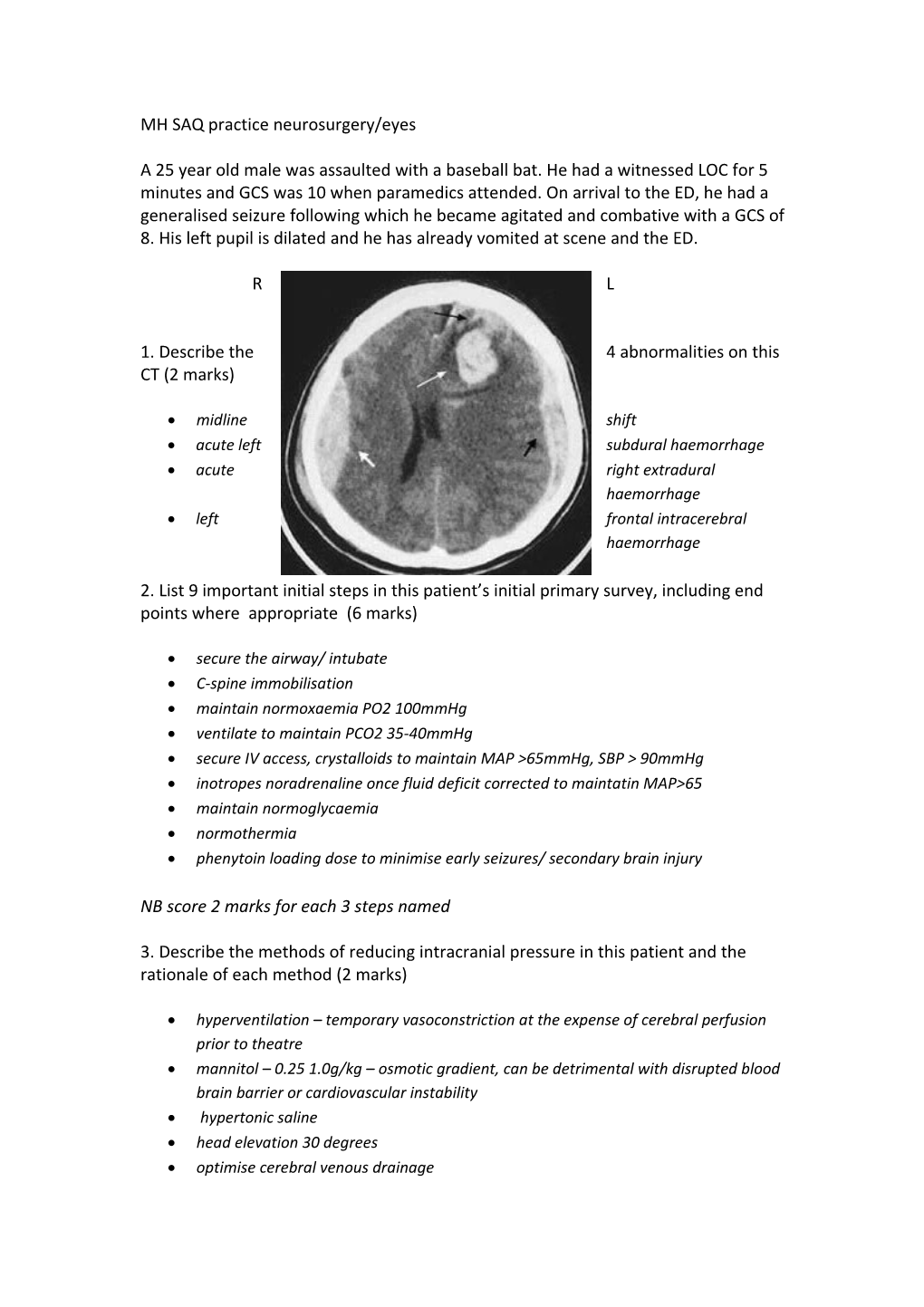 MH SAQ Practice Neurosurgery/Eyes