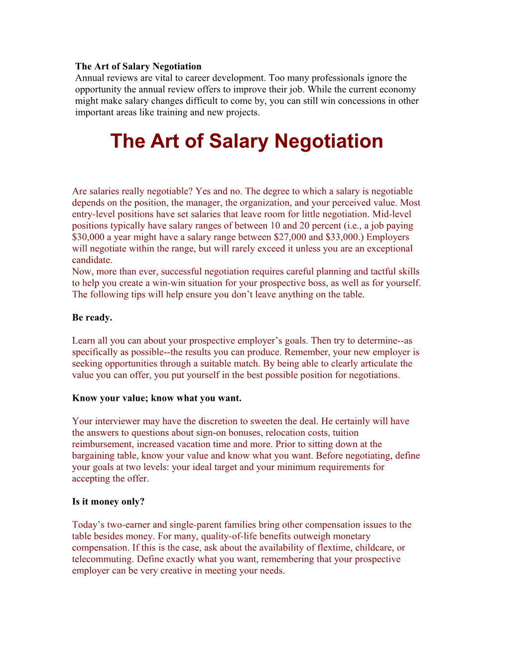The Art of Salary Negotiation
