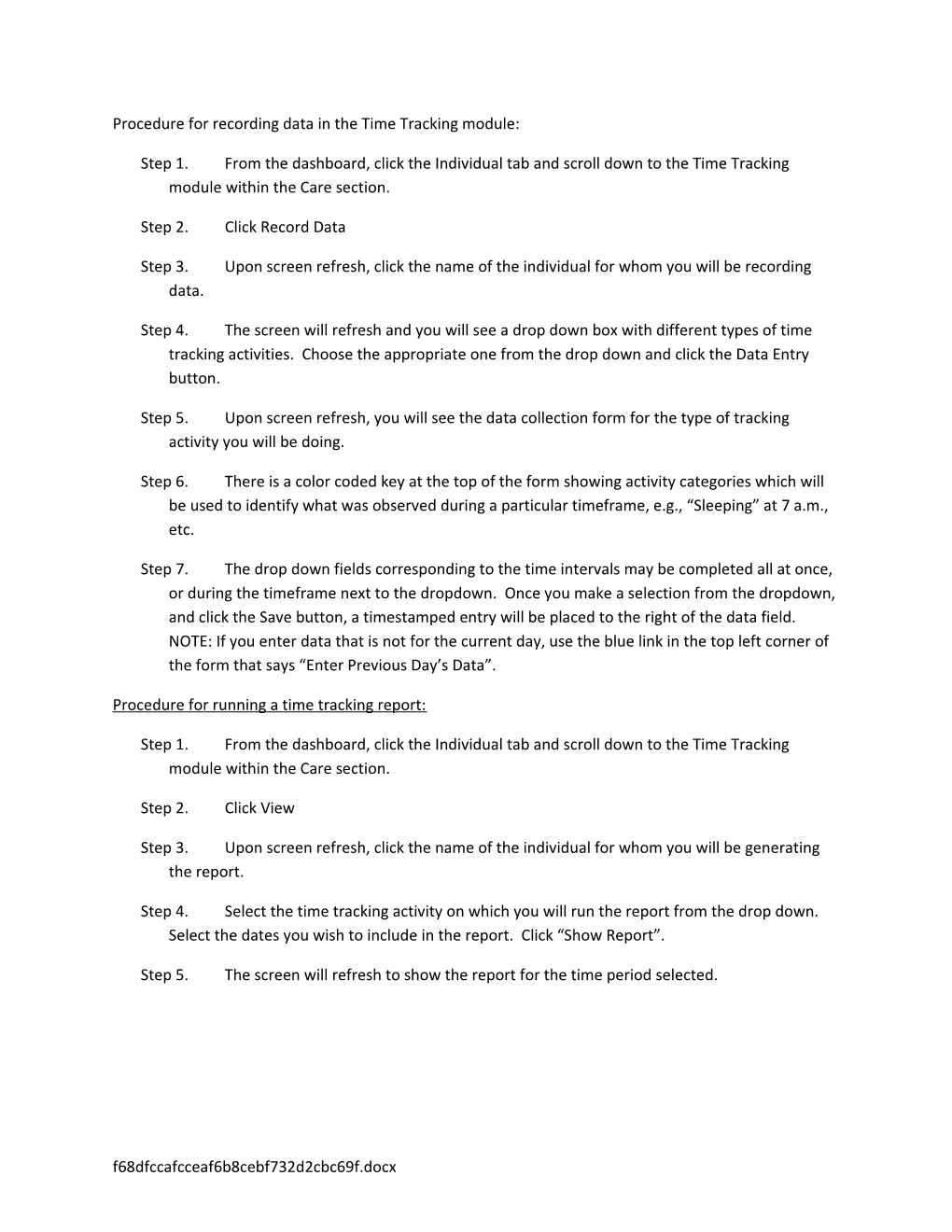 Procedure for Recording Data in the Time Tracking Module