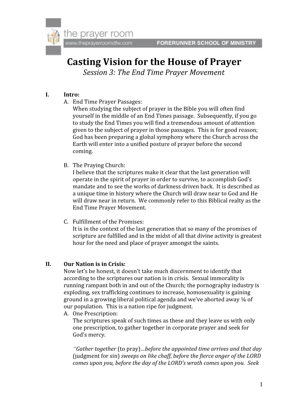 Casting Vision for the House of Prayer